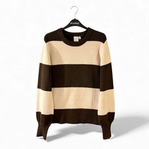 Ichi Brown & Cream Stripe Balloon Sleeve Sweater - PTP 20
